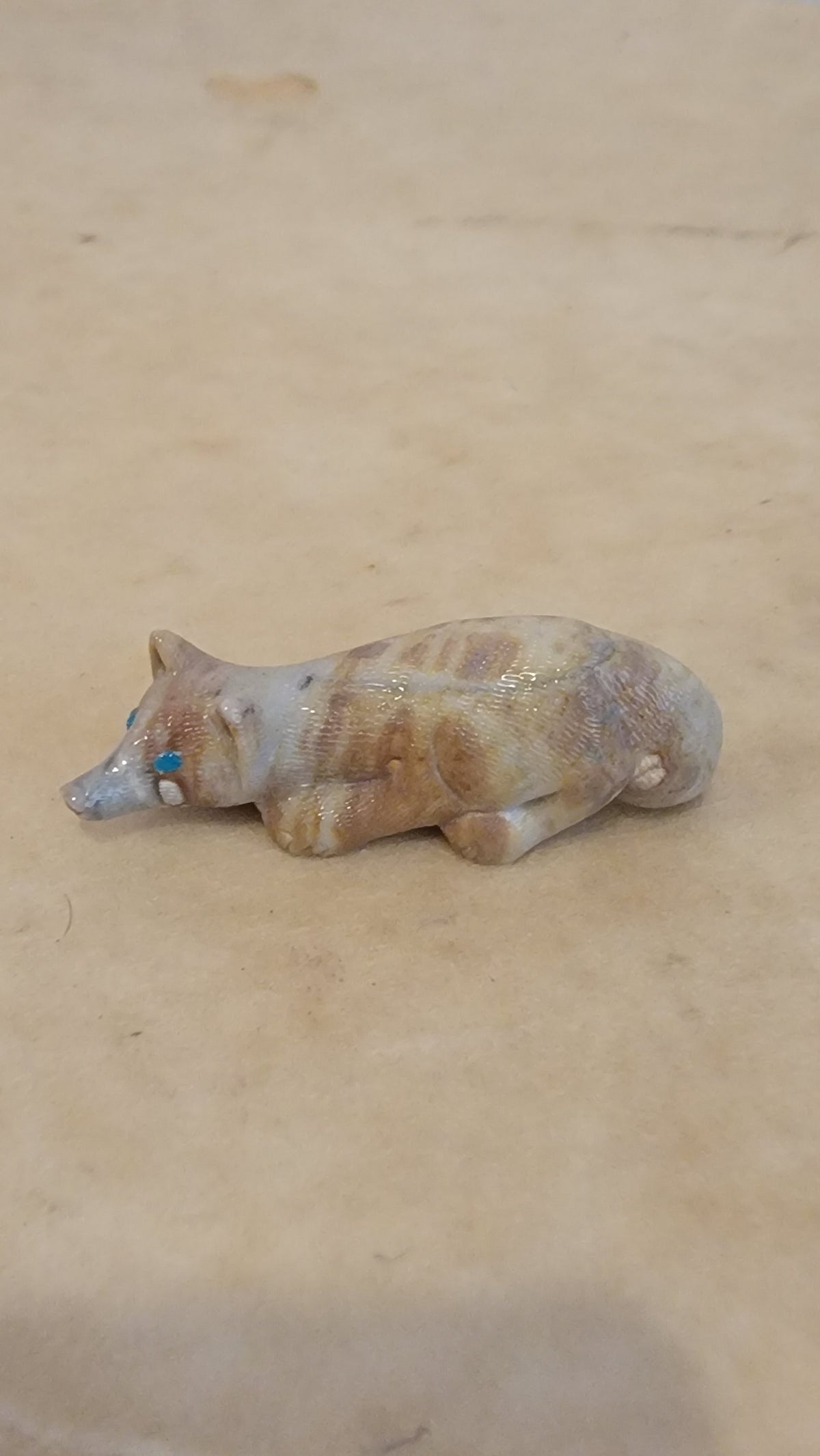 Picasso Marble Alert and Prowling Wolf Pup Zuni Fetish