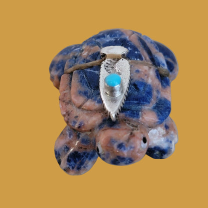 Sunset Sodalite Turtle w/ Sterling Silver and Turquoise Arrowhead Zuni Fetish