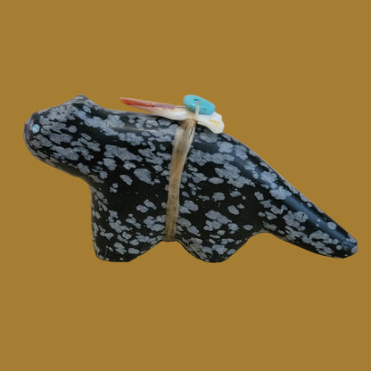 Obsidian Snowflake Mountain Lion Zuni Fetish