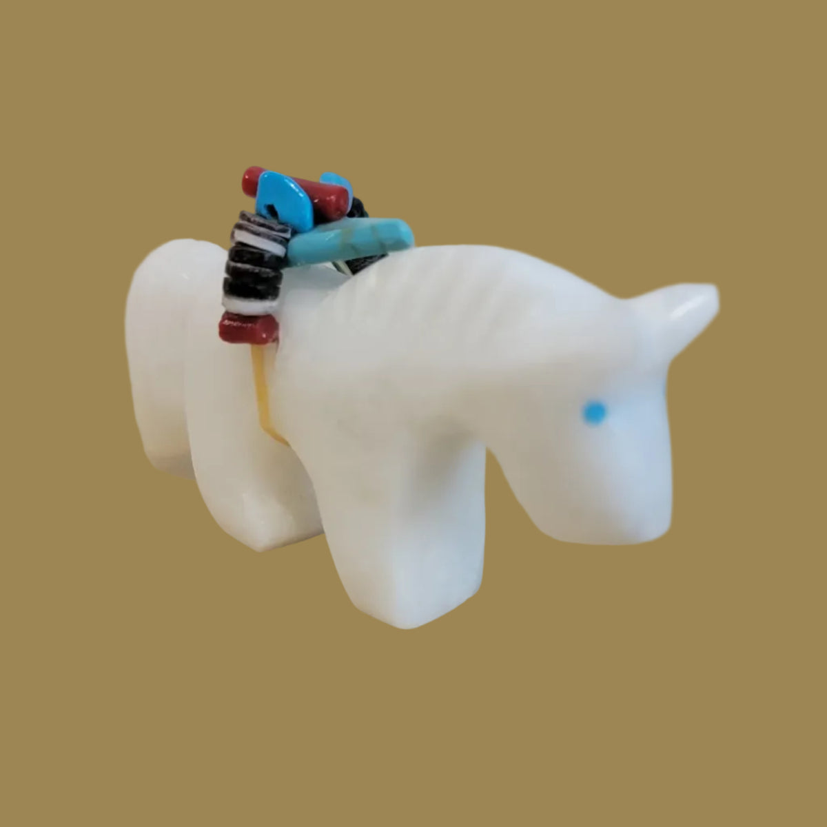 Rodney Laiwakete White Alabaster Horse w/Colorful Heartline
