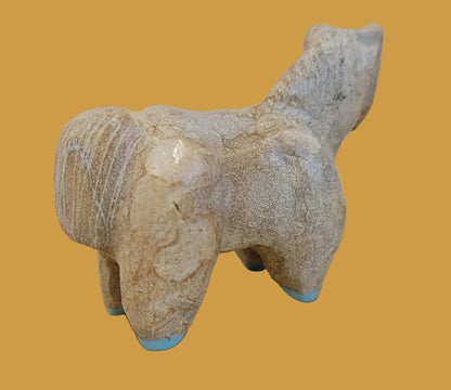 Sweet Travertine Healing Horse w/ Turquoise Hooves Zuni Fetish