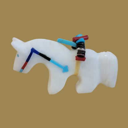 Rodney Laiwakete White Alabaster Horse w/Colorful Heartline