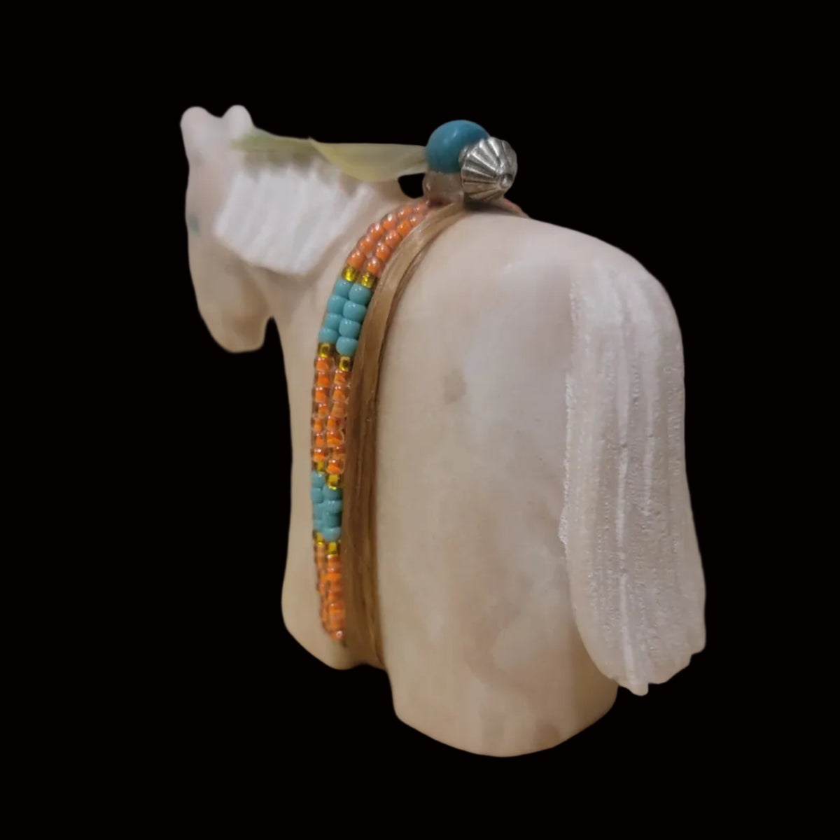 Navajo Alabaster Healing Horse W/ Seedbead Wrap Zuni Fetish