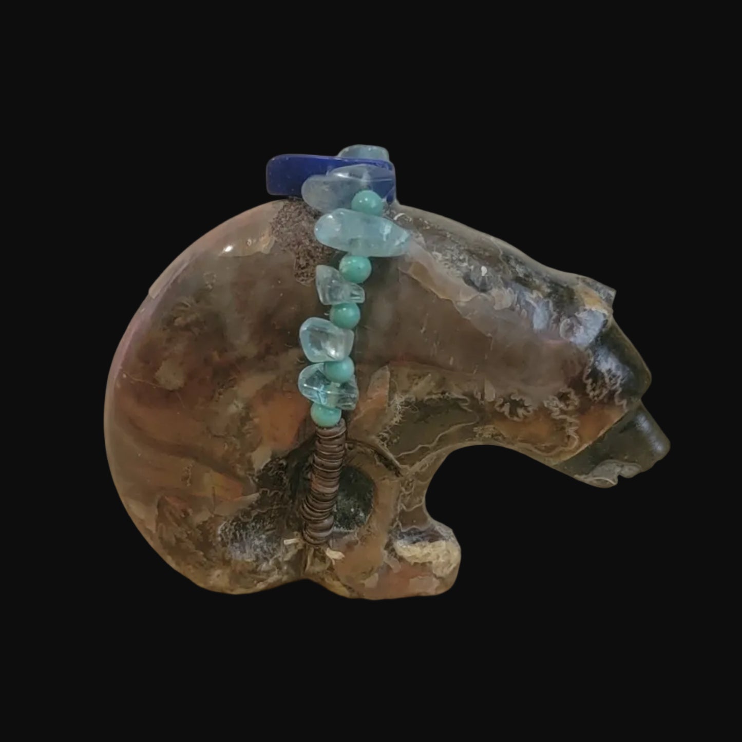 Brilliant Opalized Ammonite Bear w/Beautiful Bundle Zuni Fetish