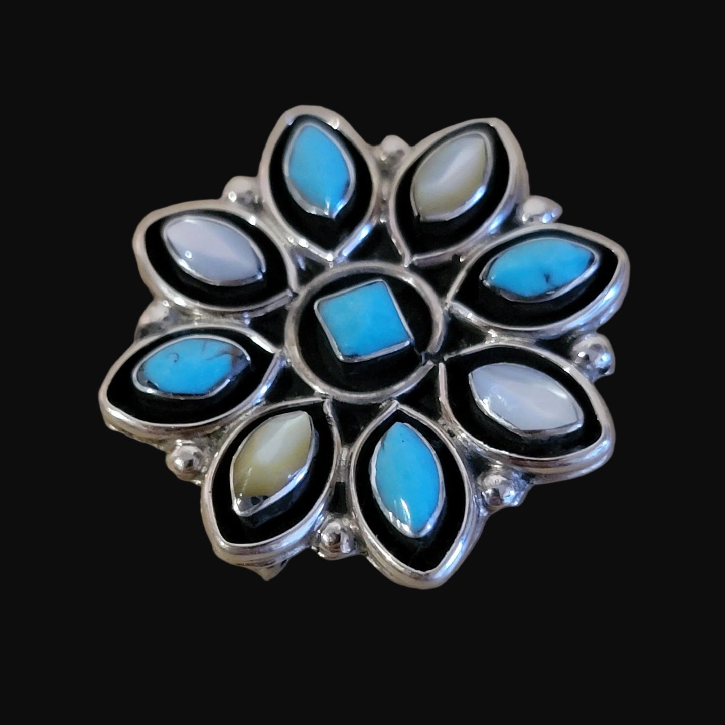 Zuni Snowflake Turquoise w/ M.O.P. Pendant/ Pin Indian Jewelry