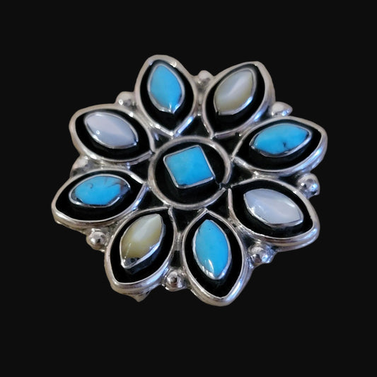 Zuni Snowflake Turquoise w/ M.O.P. Pendant/ Pin Indian Jewelry