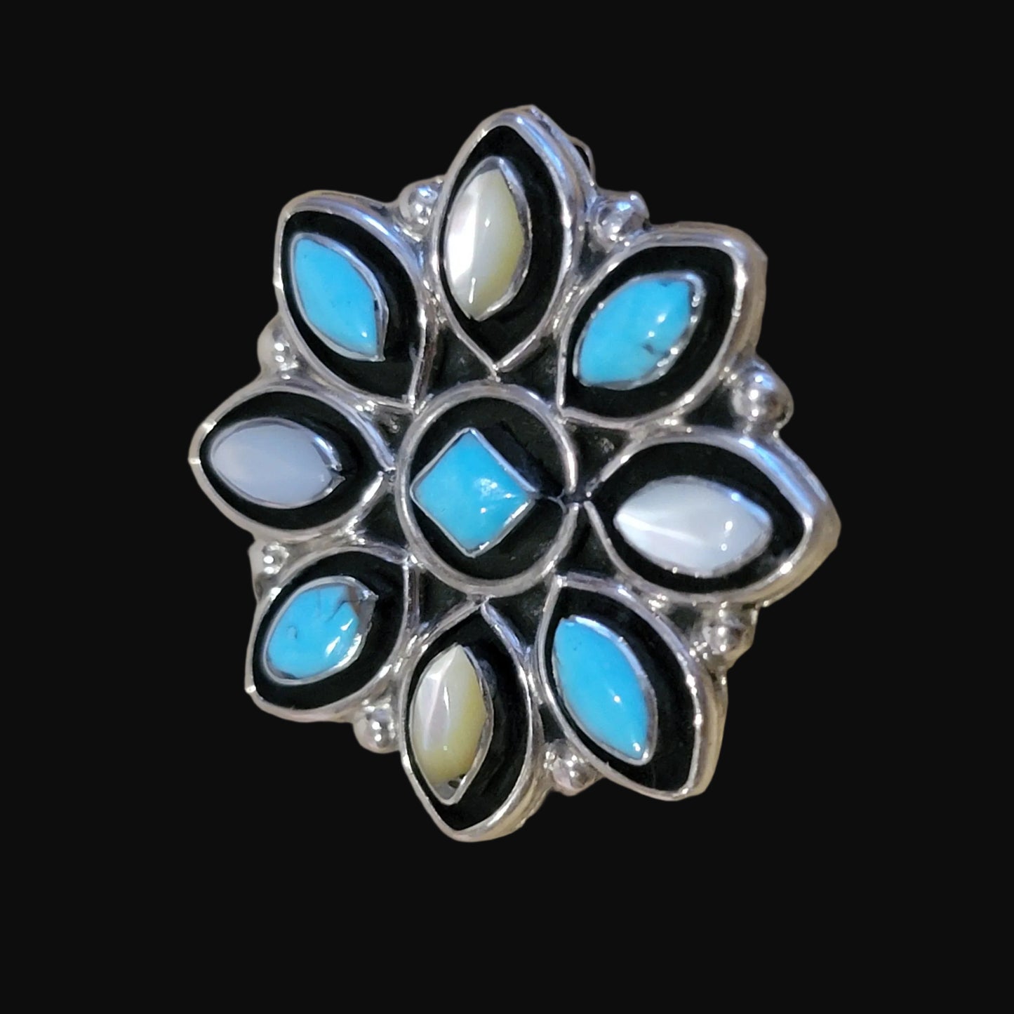Zuni Snowflake Turquoise w/ M.O.P. Pendant/ Pin Indian Jewelry