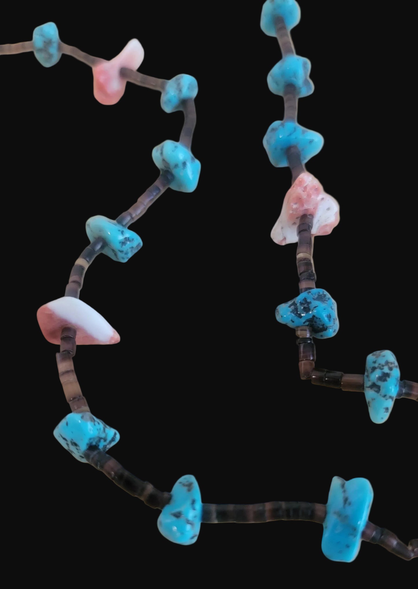 Old Pawn Heishe w/ Turquoise and Spiny Oyster Shell Single Strand Indian Jewelry Necklace