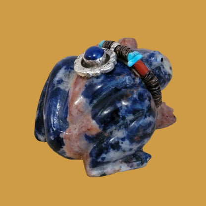Sunset Sodalite Frog w/ Lapis and Sterling Necklace Bling Zuni Fetish