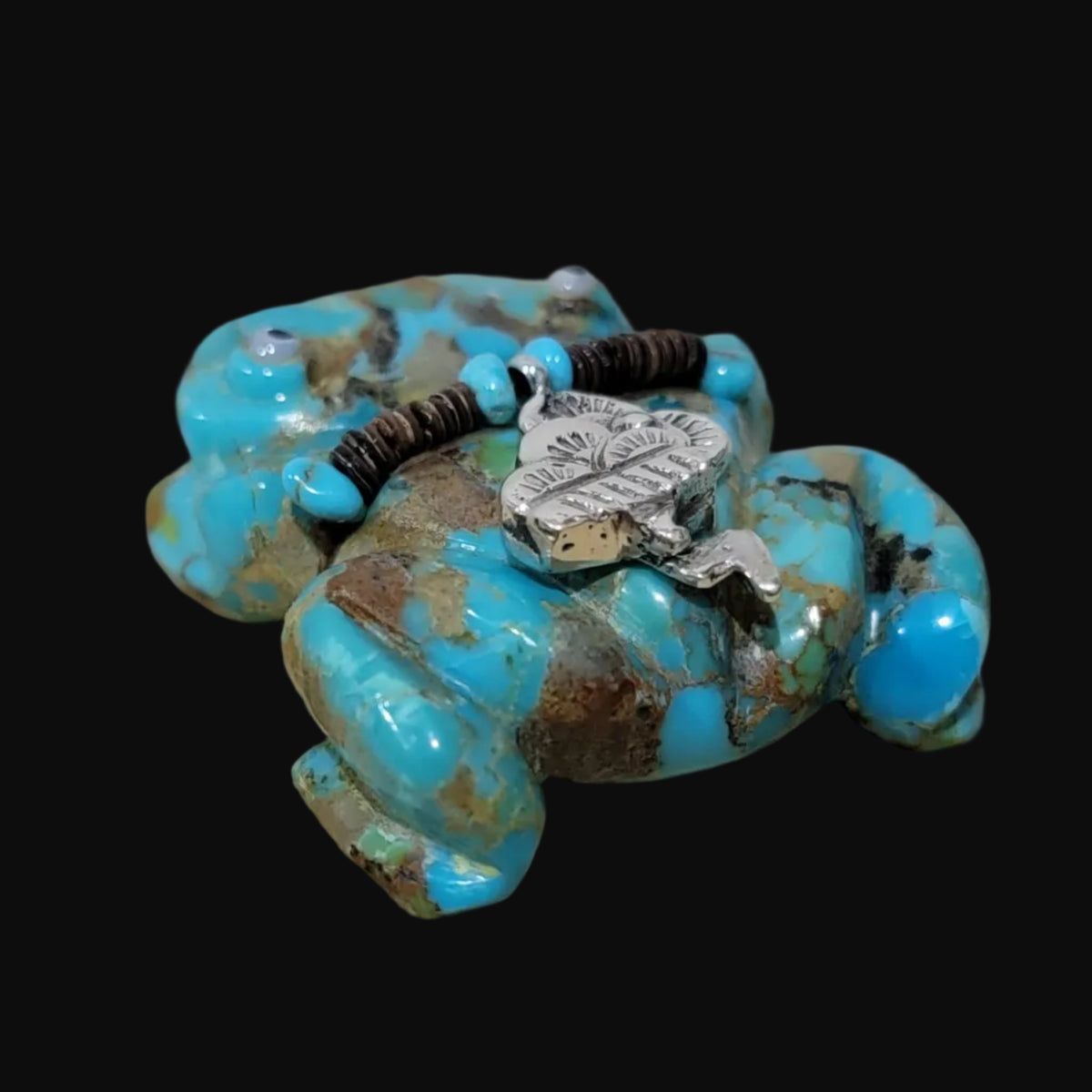 Beautiful Turquoise Frog w/ Sterling Silver Rainclouds and Lightning Offering Zuni Fetish