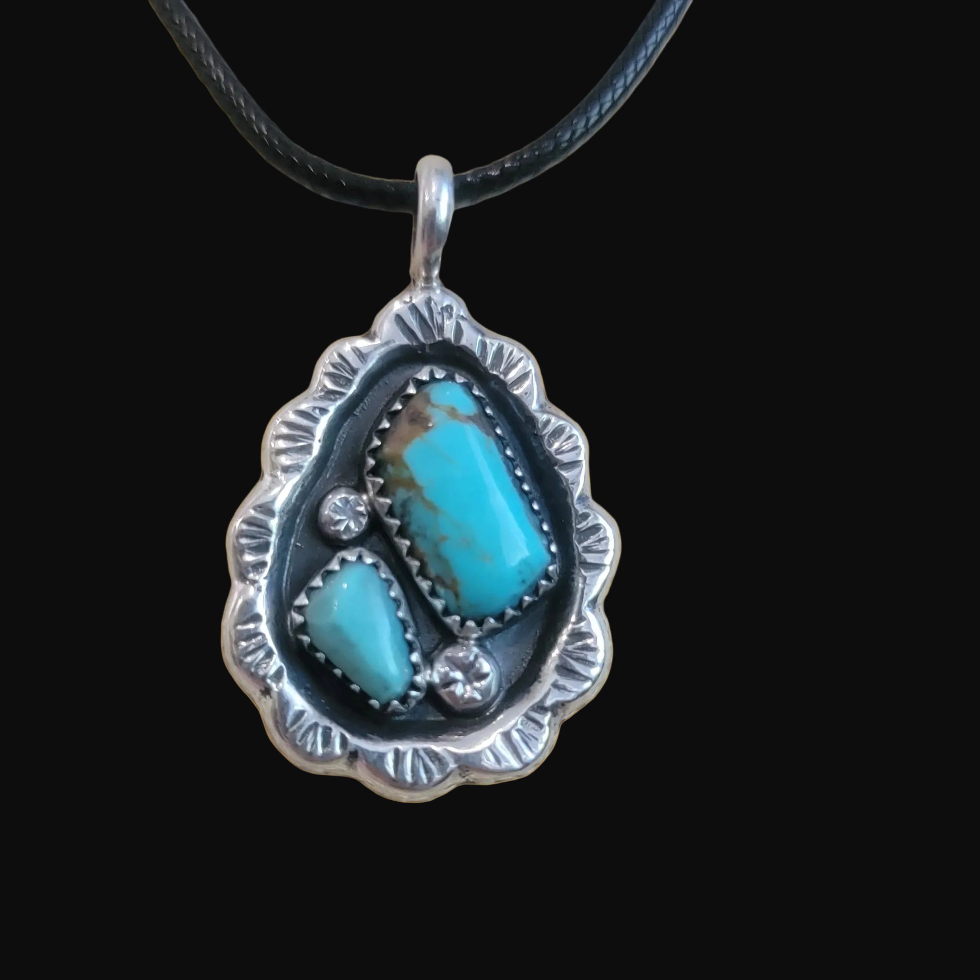 Vintage Wilbur Iule Zuni Sterling Silver w/Turquoise Pendant Indian Jewelry