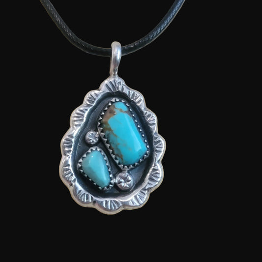 Vintage Wilbur Iule Zuni Sterling Silver w/Turquoise Pendant Indian Jewelry