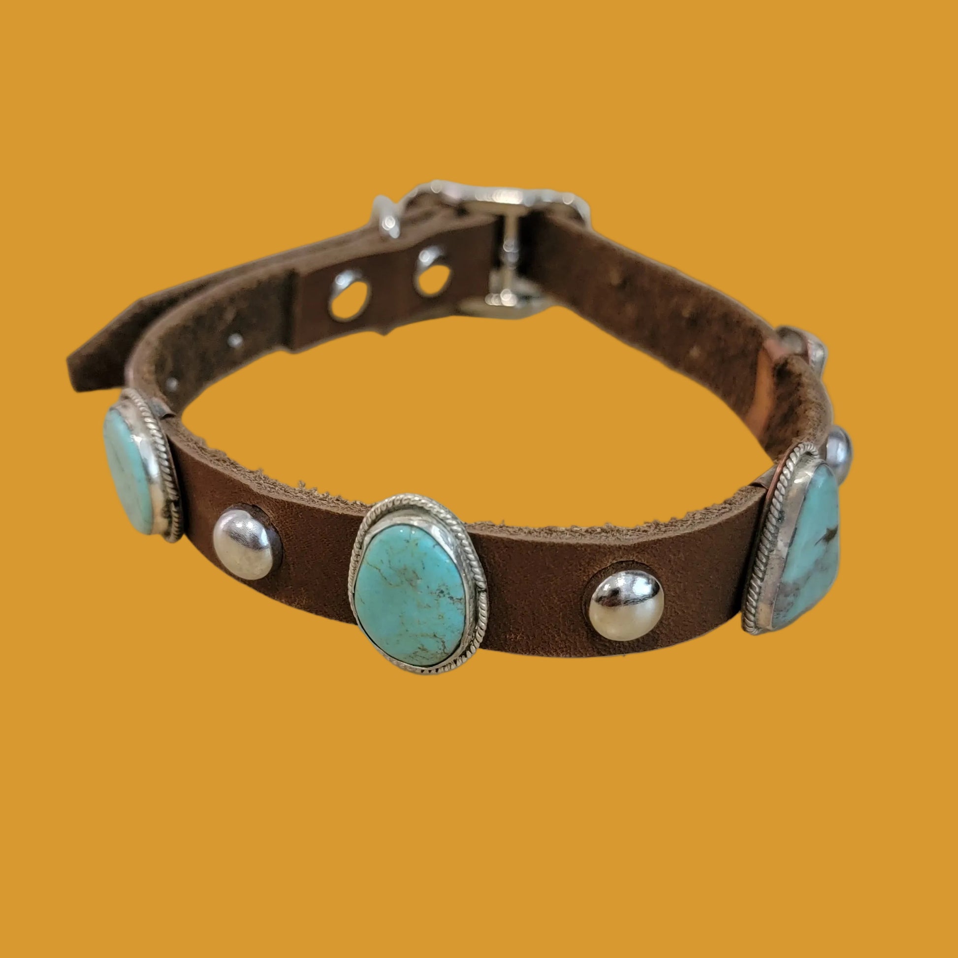Pampered Pooch Navajo Turquoise W/ Sterling Silver Leather Dog Collar