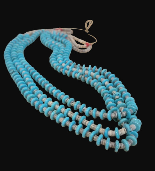 Triple Strand Santo Domingo Turquoise Slab w/Heishe Necklace Indian Jewelry