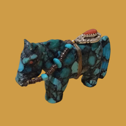 Turquoise Composite Horse with Fancy Bridle and Bling Zuni Fetish