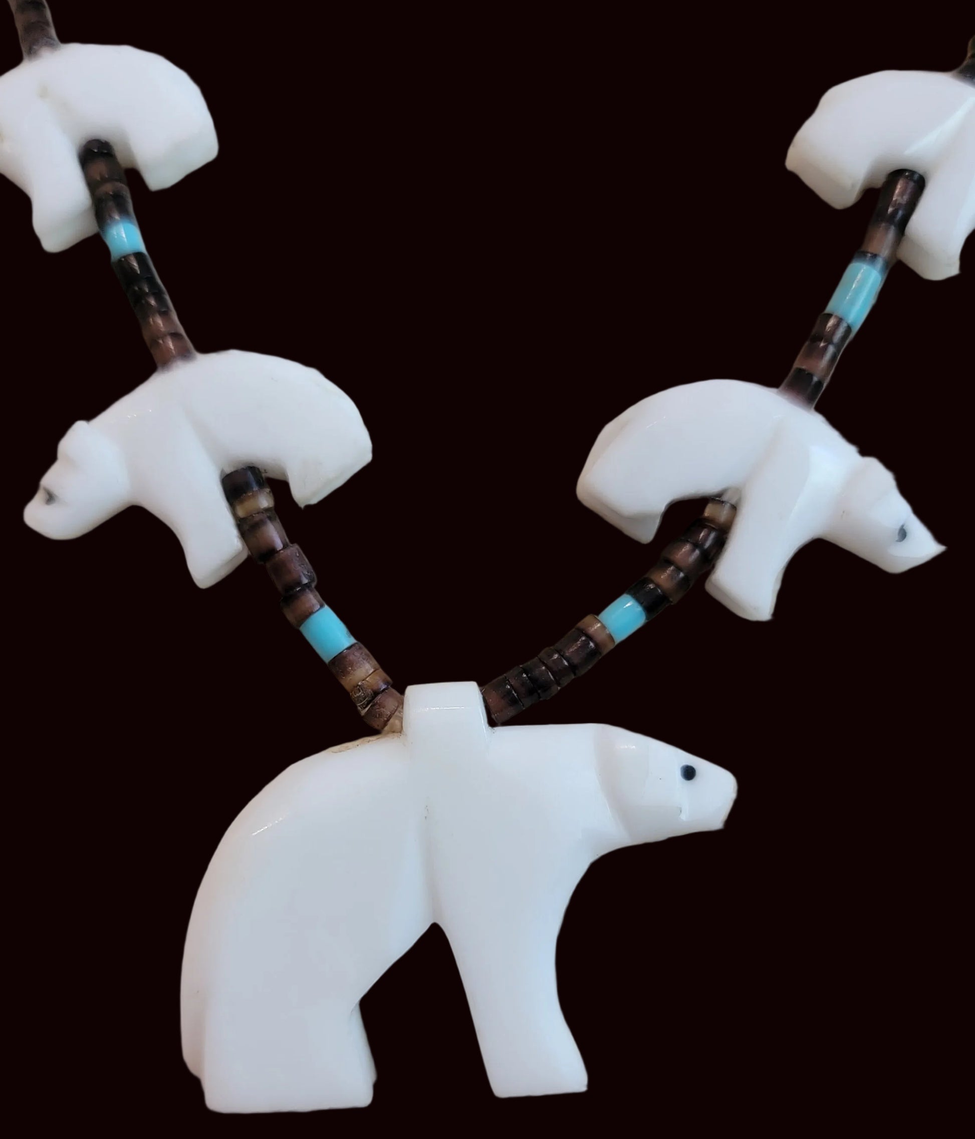 Old Pawn White Marble Bear Fetish Necklace and Earrings Set Indian Jewelry