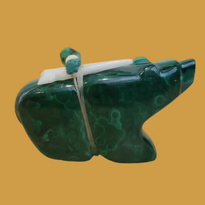 Elegant Deep Green Malachite Zuni Fetish Bear