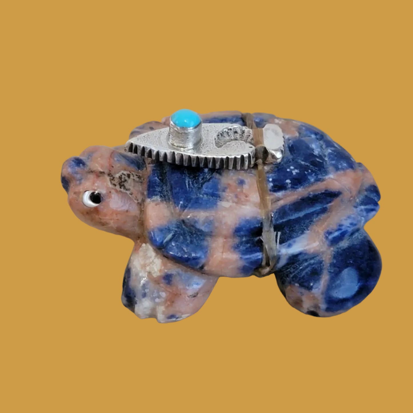 Sunset Sodalite Turtle w/ Sterling Silver and Turquoise Arrowhead Zuni Fetish
