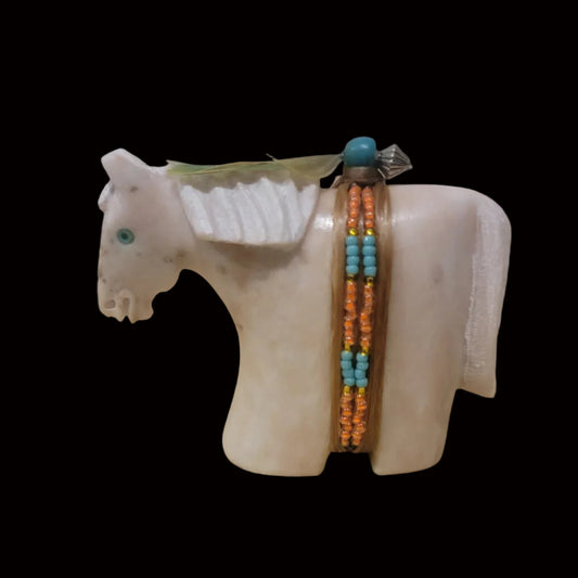 Navajo Alabaster Healing Horse W/ Seedbead Wrap Zuni Fetish