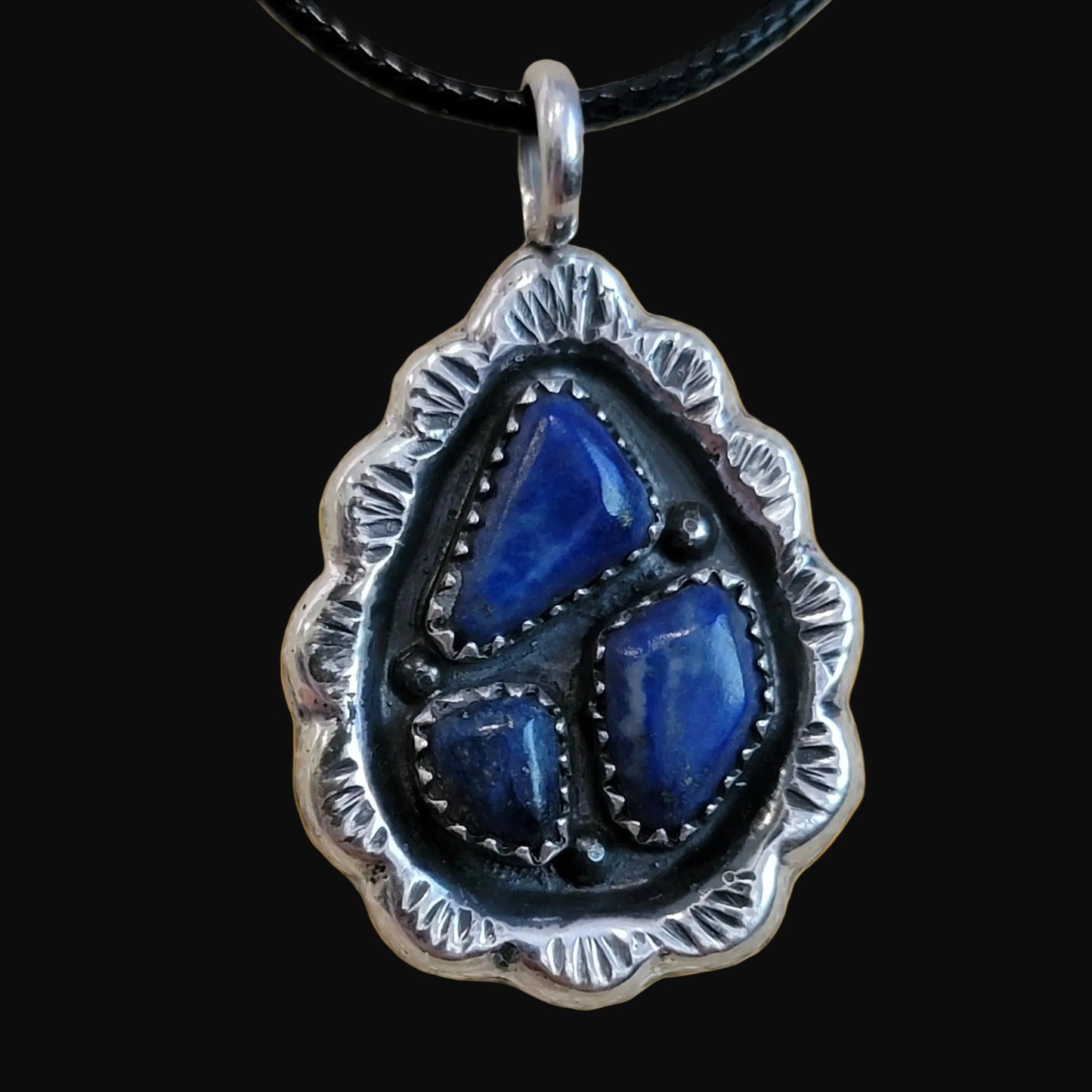 Vintage Wilbur Iule Zuni Sterling Silver w/Lapis Indian Jewelry Pendant