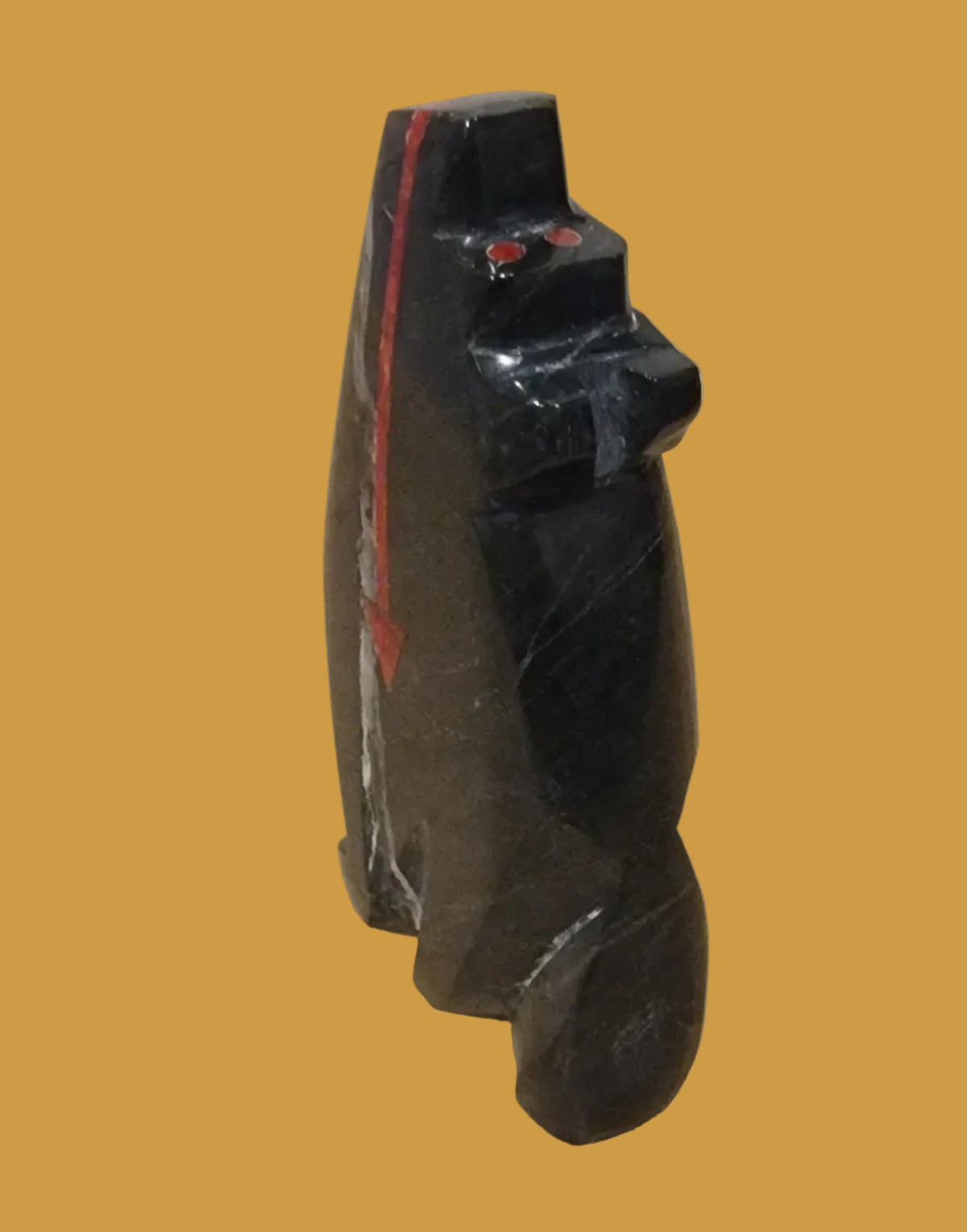 Triple Coral Heartlined Coyote Zuni Fetish