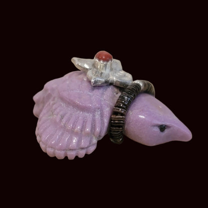Phosphosiderite Messenger Bird w/ Sterling and Coral Flower Offering Zuni Fetish