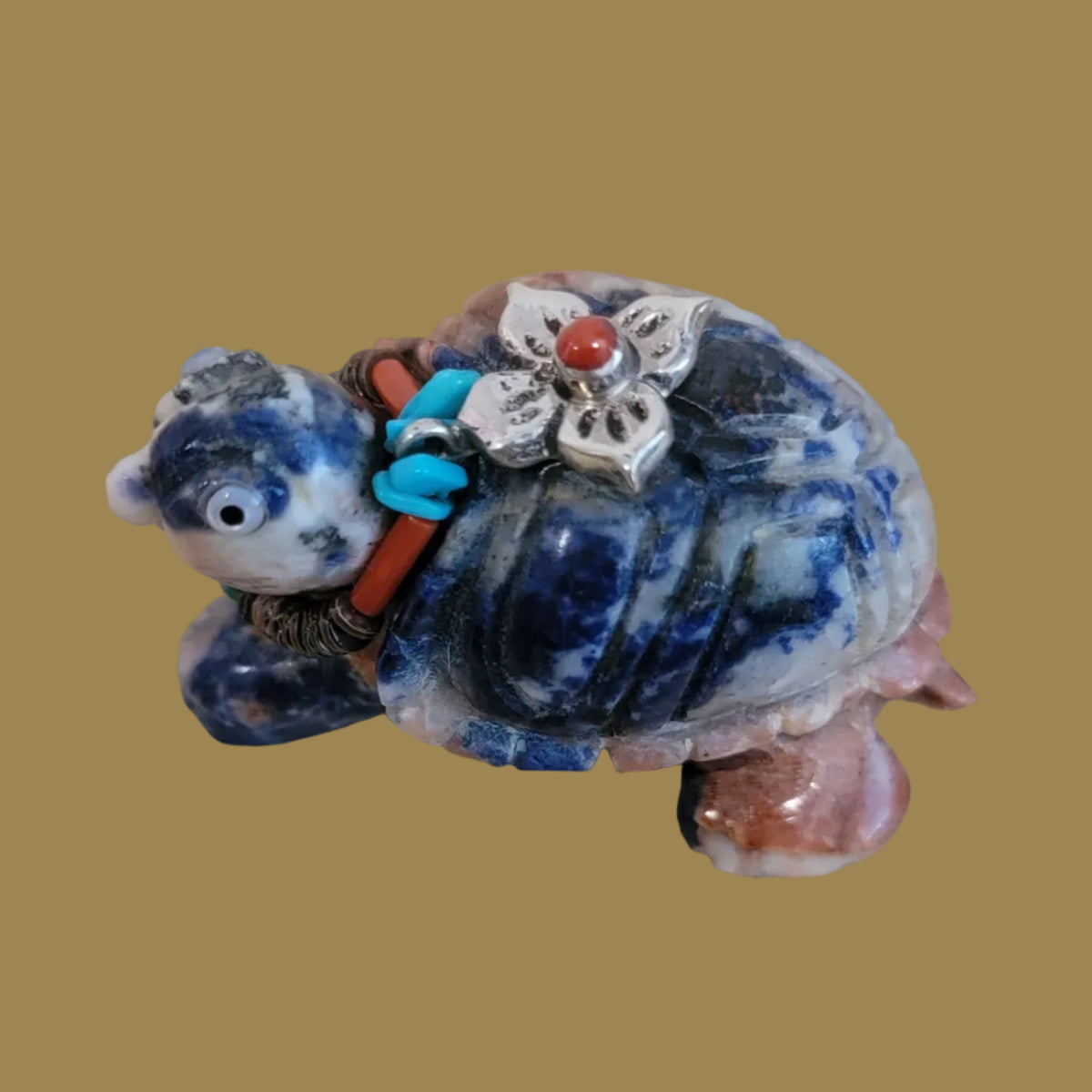 Sunset Sodalite Turtle w/Fancy Silver Bling Zuni Fetish