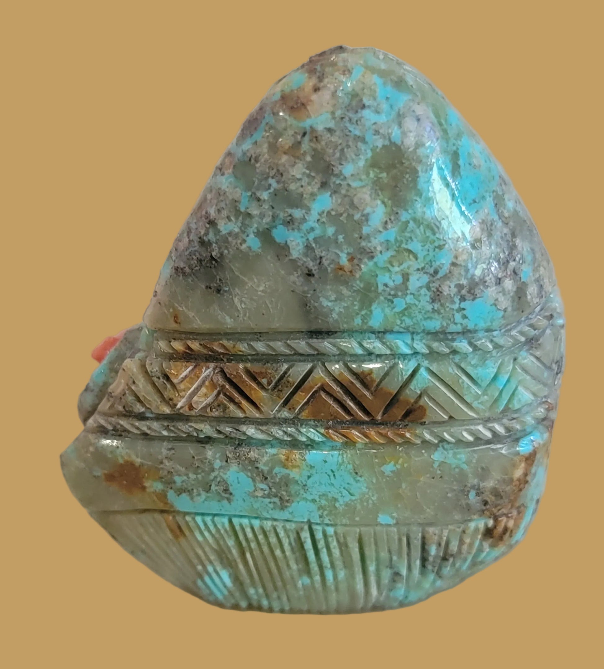 Beautiful Zuni Turquoise Olla Maiden w/Red Coral Zuni Fetish