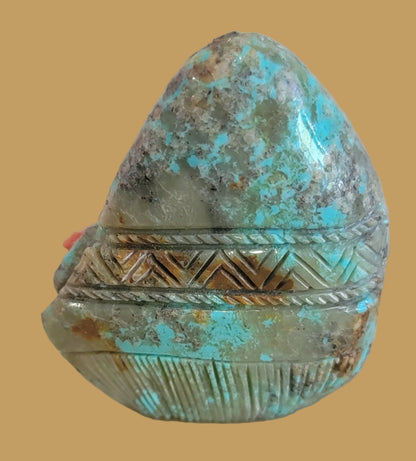 Beautiful Zuni Turquoise Olla Maiden w/Red Coral Zuni Fetish