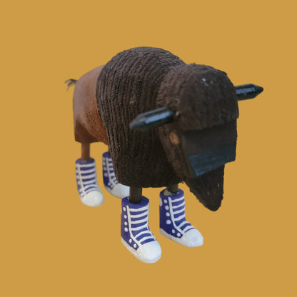 Navajo Wooden Carved Bison/ Buffalo in Purple Sneakers Indian Folk Art