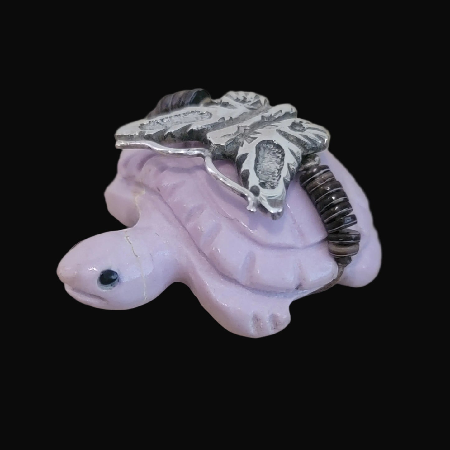 Darling Phosphosiderite Turtle w/ Sterling Silver Butterfly Zuni Fetish