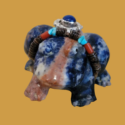 Sunset Sodalite Frog w/ Lapis and Sterling Necklace Bling Zuni Fetish