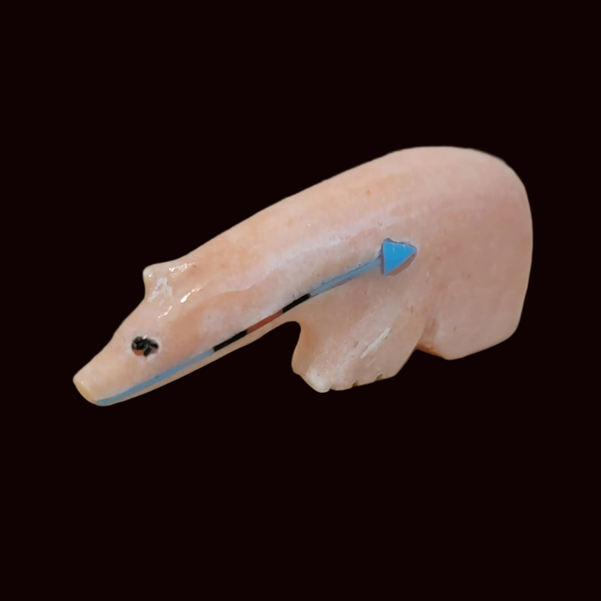 Orange Alabaster Long Necked Bear w/Multi Stone Heartline Zuni Fetish