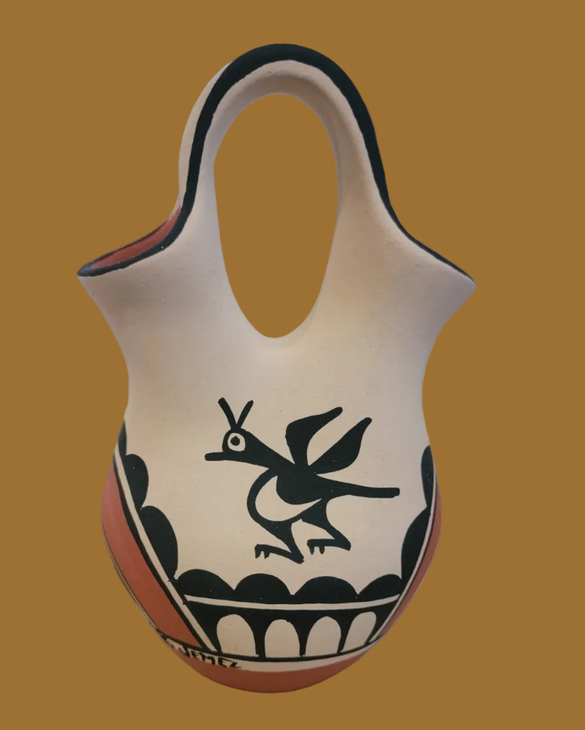 Jemez Pueblo Wedding Vase w/ Zia Bird Design Pueblo Pottery