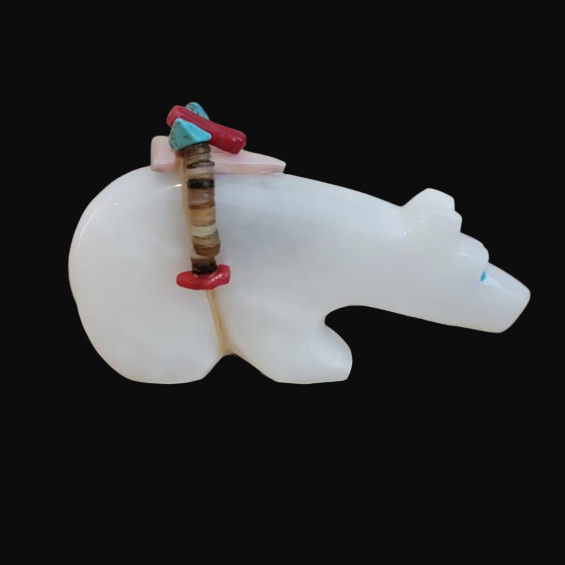 White Marble Bear w/ Heartline and Fancy Offering Zuni Fetish