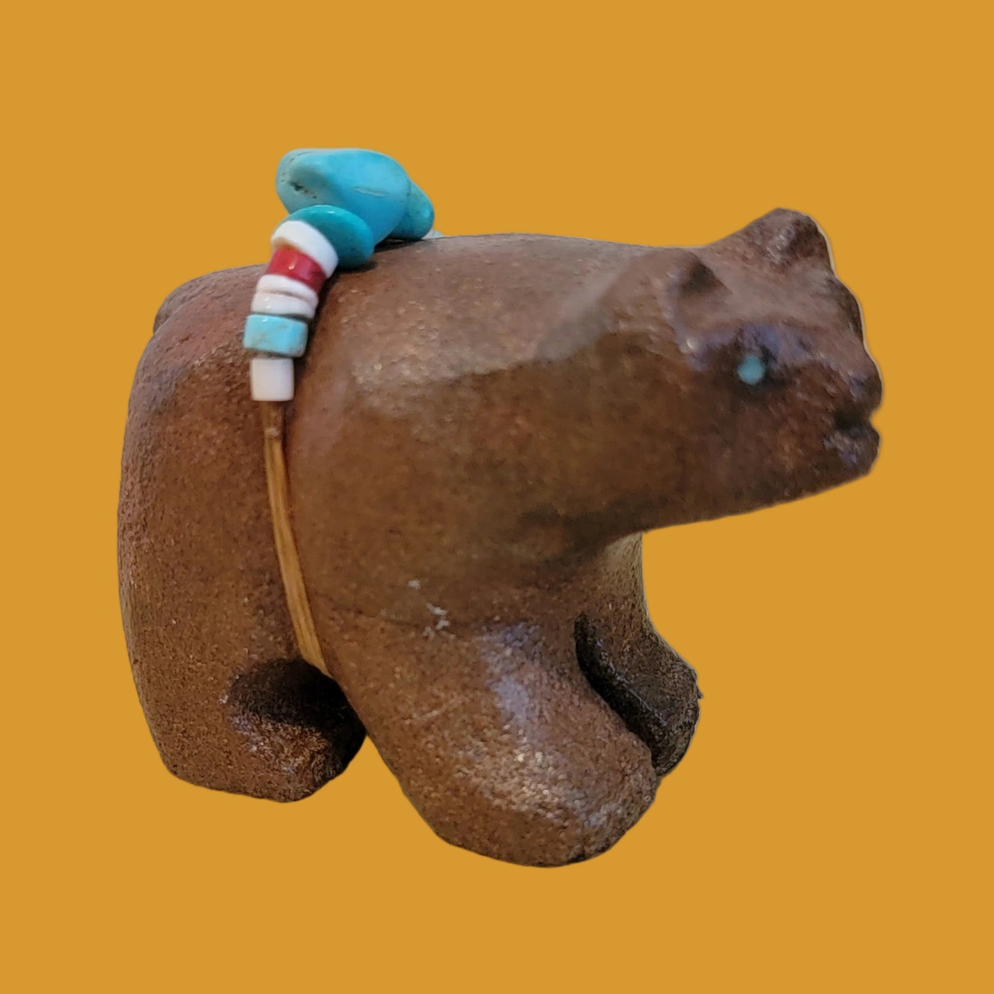 Painted Sandstone Bear Cub w/Colorful Offering Zuni Fetish