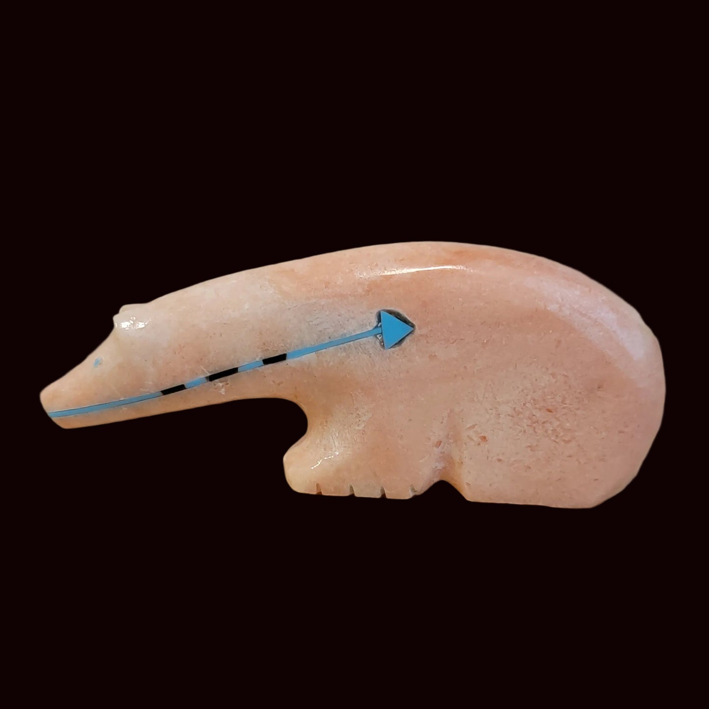 Orange Alabaster Long Necked Bear w/Multi Stone and Shell Bear Zuni Fetish