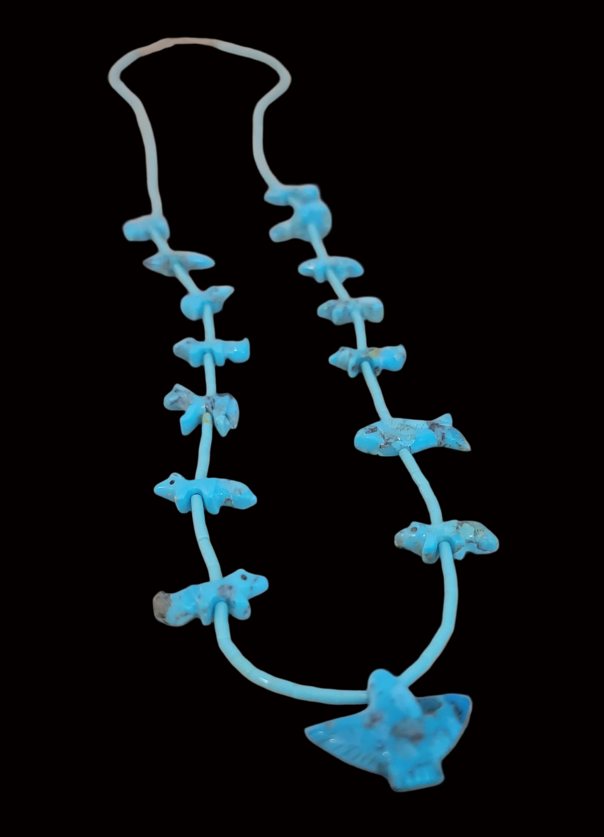 Fifteen Turquoise Cavings Navajo Zuni Fetish Necklace Indian Jewelry