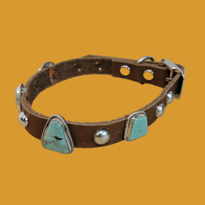 Pampered Pooch Navajo Turquoise W/ Sterling Silver Leather Dog Collar