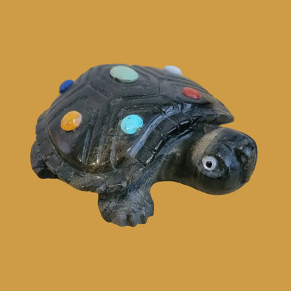 Beautiful Bloodstone Sea Tortoise w/Colorful dtone Inlay Zuni Fetish