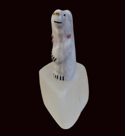 Miniature Antler Bear on Cystalized Opal Base Zuni Fetish
