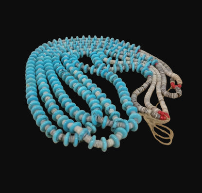 Triple Strand Santo Domingo Turquoise Slab w/Heishe Necklace Indian Jewelry