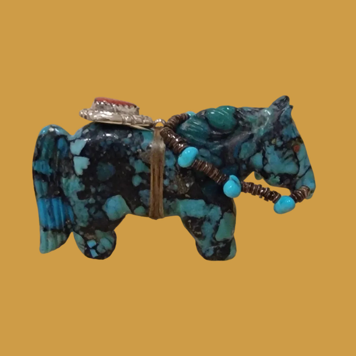 Turquoise Composite Horse with Fancy Bridle and Bling Zuni Fetish