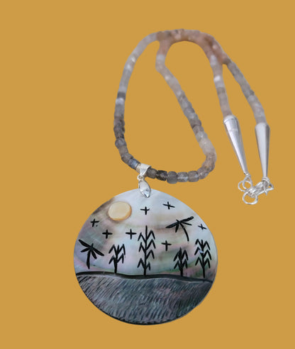 Elegant Sunstone, Moonstone and Silver Lip Zuni Autumn Harvest Necklace