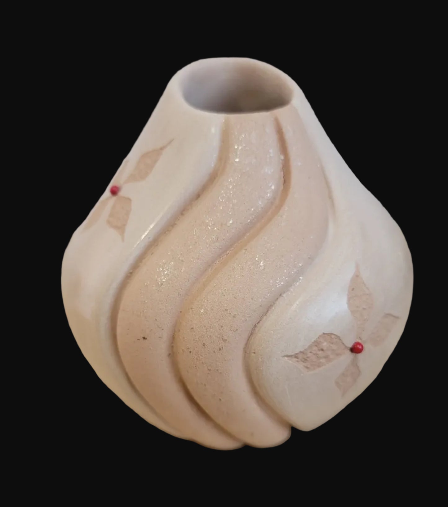 Jemez Pueblo Buffware w/ Micaeous Clay Melon Pueblo Pottery Vase