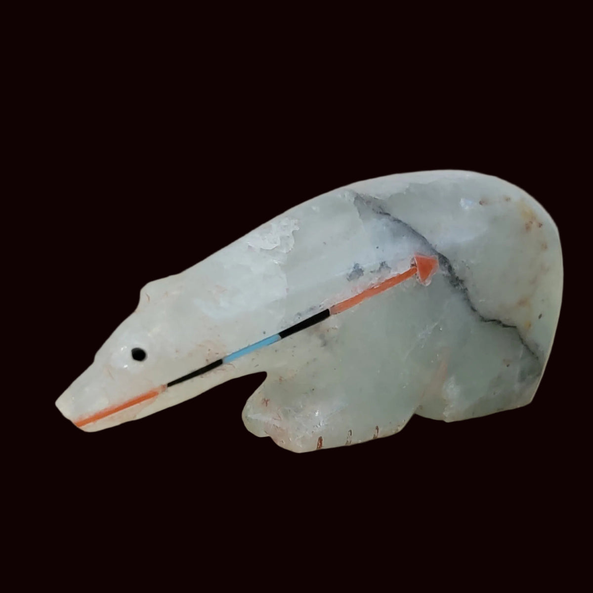 Fluorite Long Necked Bear w/Colorful Heartline Zuni Fetish