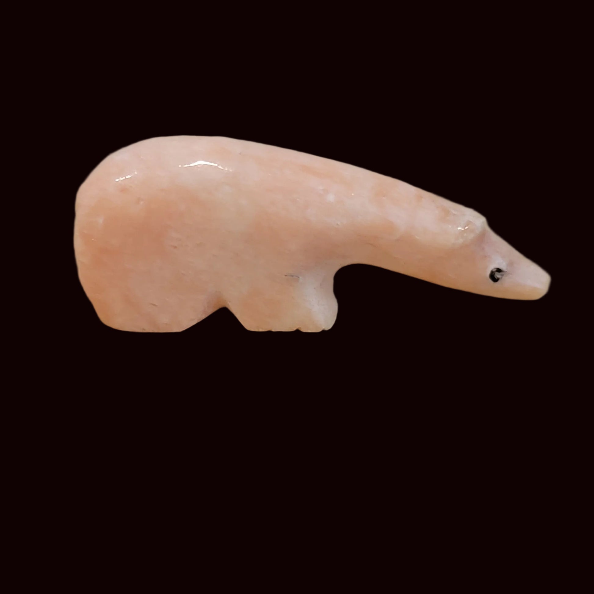 Orange Alabaster Long Necked Bear w/Multi Stone Heartline Zuni Fetish