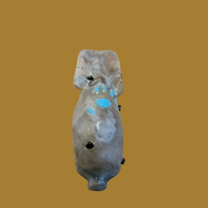 Picasso Marble Bunny Rbbit w/Turquoise Handprint Zuni Fetish