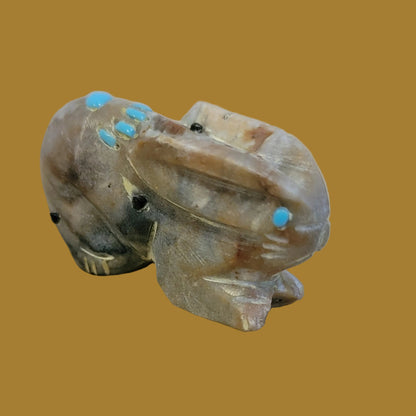 Picasso Marble Bunny Rbbit w/Turquoise Handprint Zuni Fetish