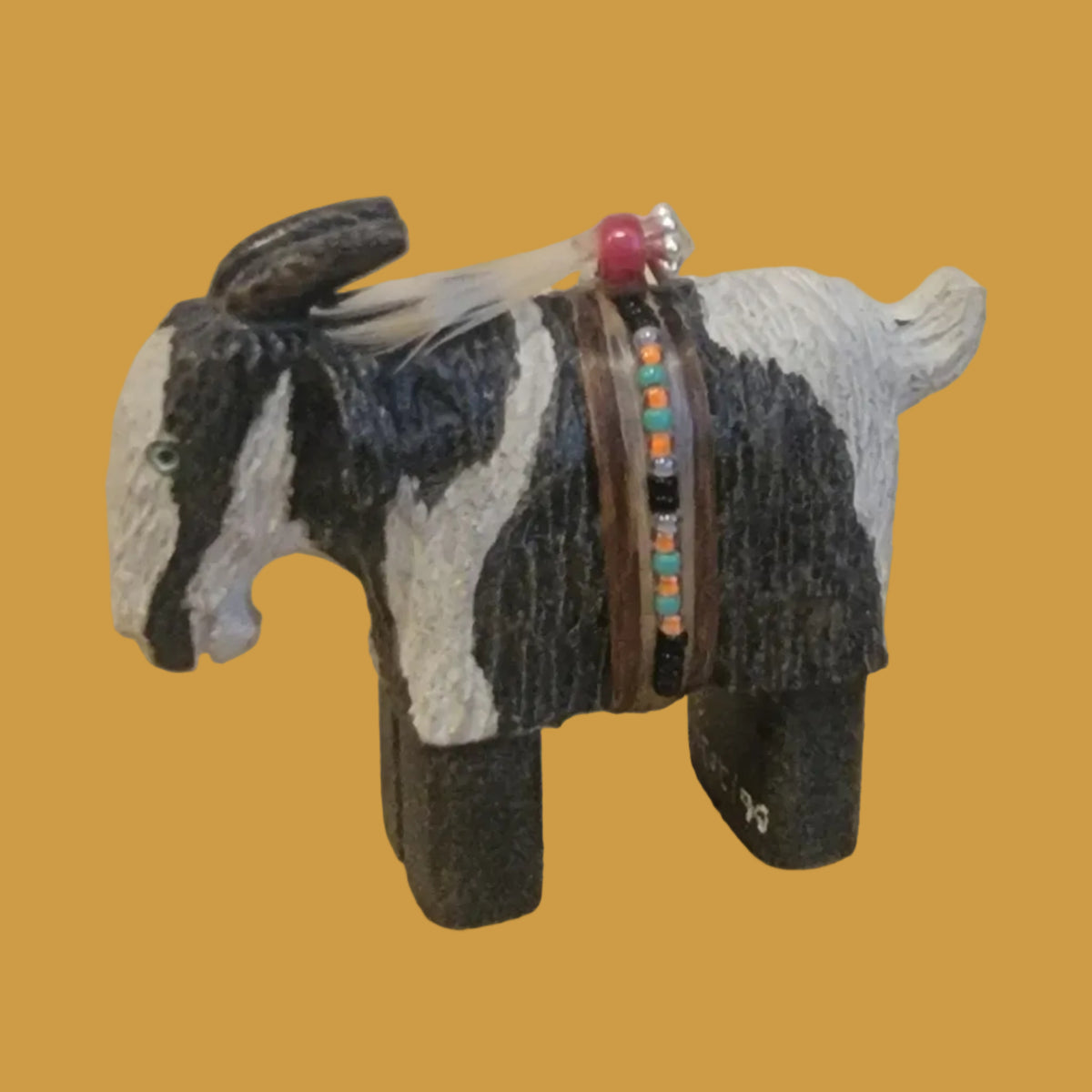 Painted Alabaster Navajo Billy Goat w/ Seed bead Wrap